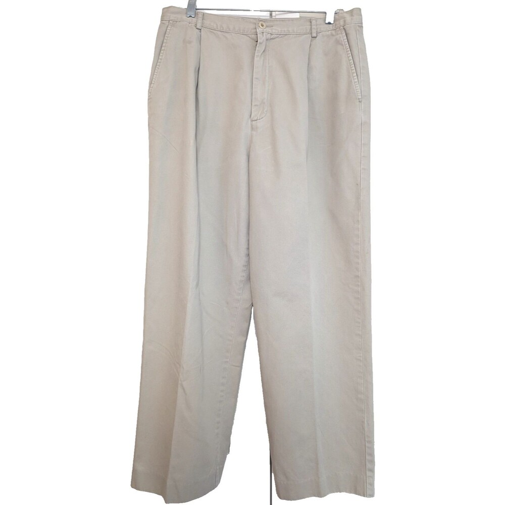 Lands End Womens Beige Khaki Chino Pants Size 14 Regular 100% Cotton Pleated